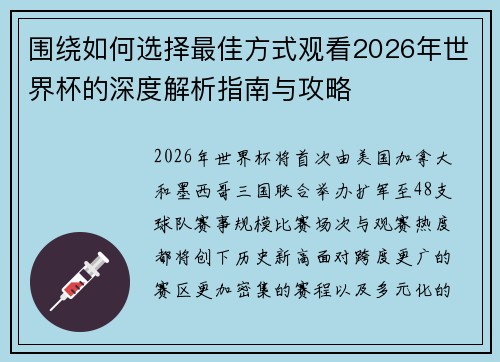 围绕如何选择最佳方式观看2026年世界杯的深度解析指南与攻略